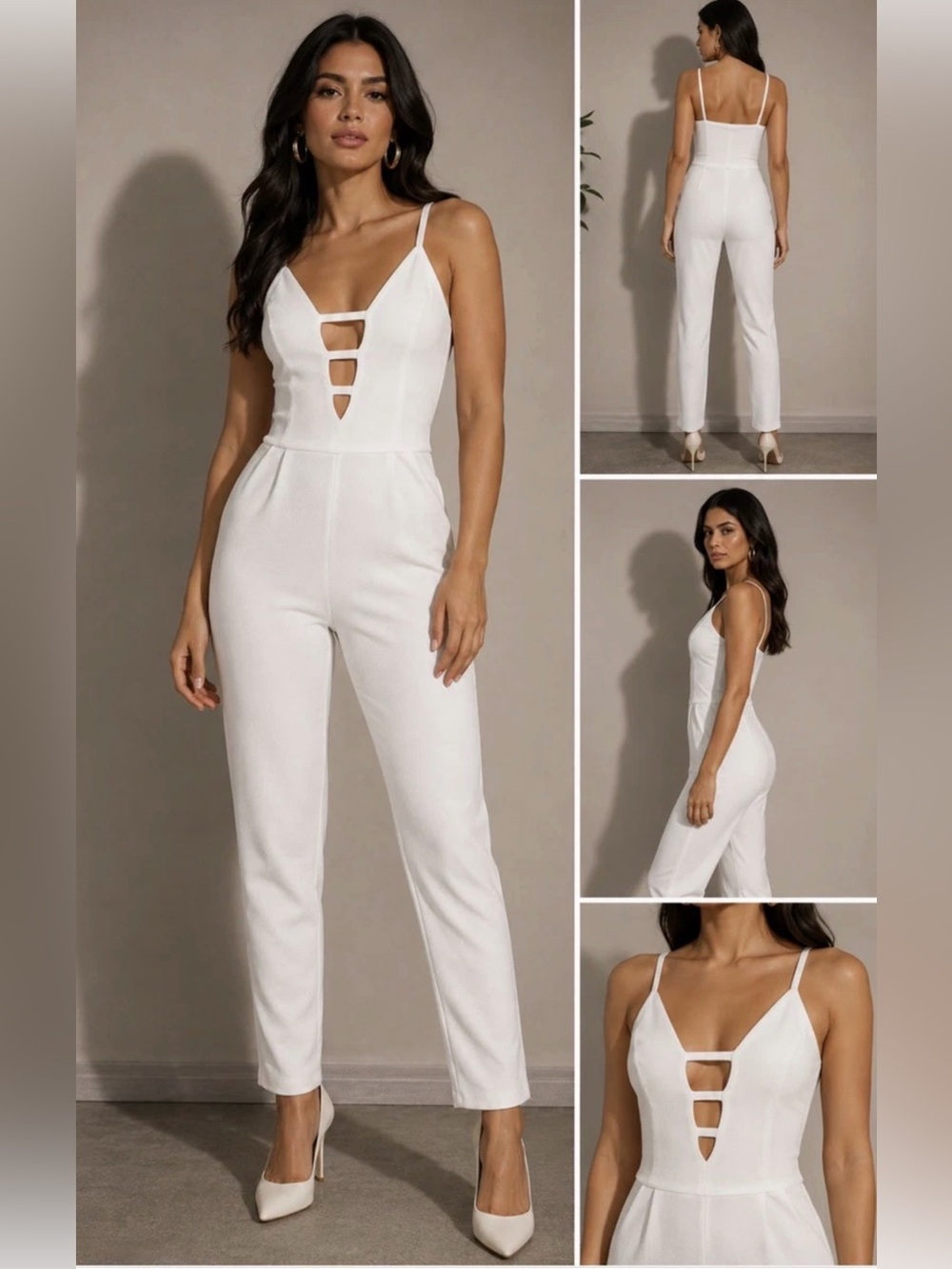 Women’s White Cut-Out Jumpsuit XS Stretchy, Flattering & Perfect for Parties